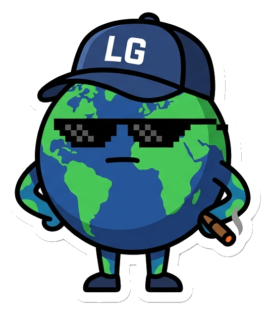 Languy — flat-vector globe with pixel sunglasses and a cigar