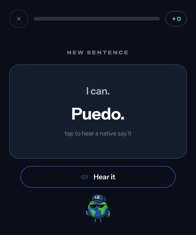 A real rep from the deck open on a phone: the Spanish sentence "Puedo" with a tap-to-hear audio button